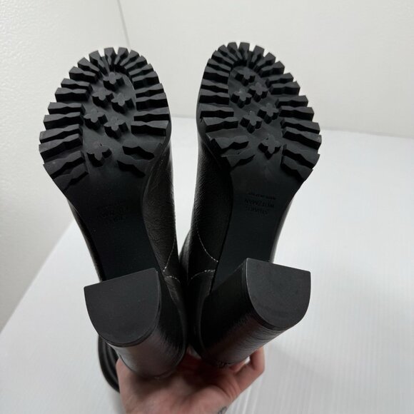 Stuart Weitzman Isobel Boots 6.5 Black Leather Lug Sole Block Heel Mid Calf - Picture 10 of 11